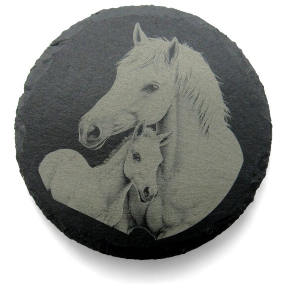 HORSE COASTERS Engraved Round Slate Rustic Home Decor Set of 4 - Picture 4 of 6